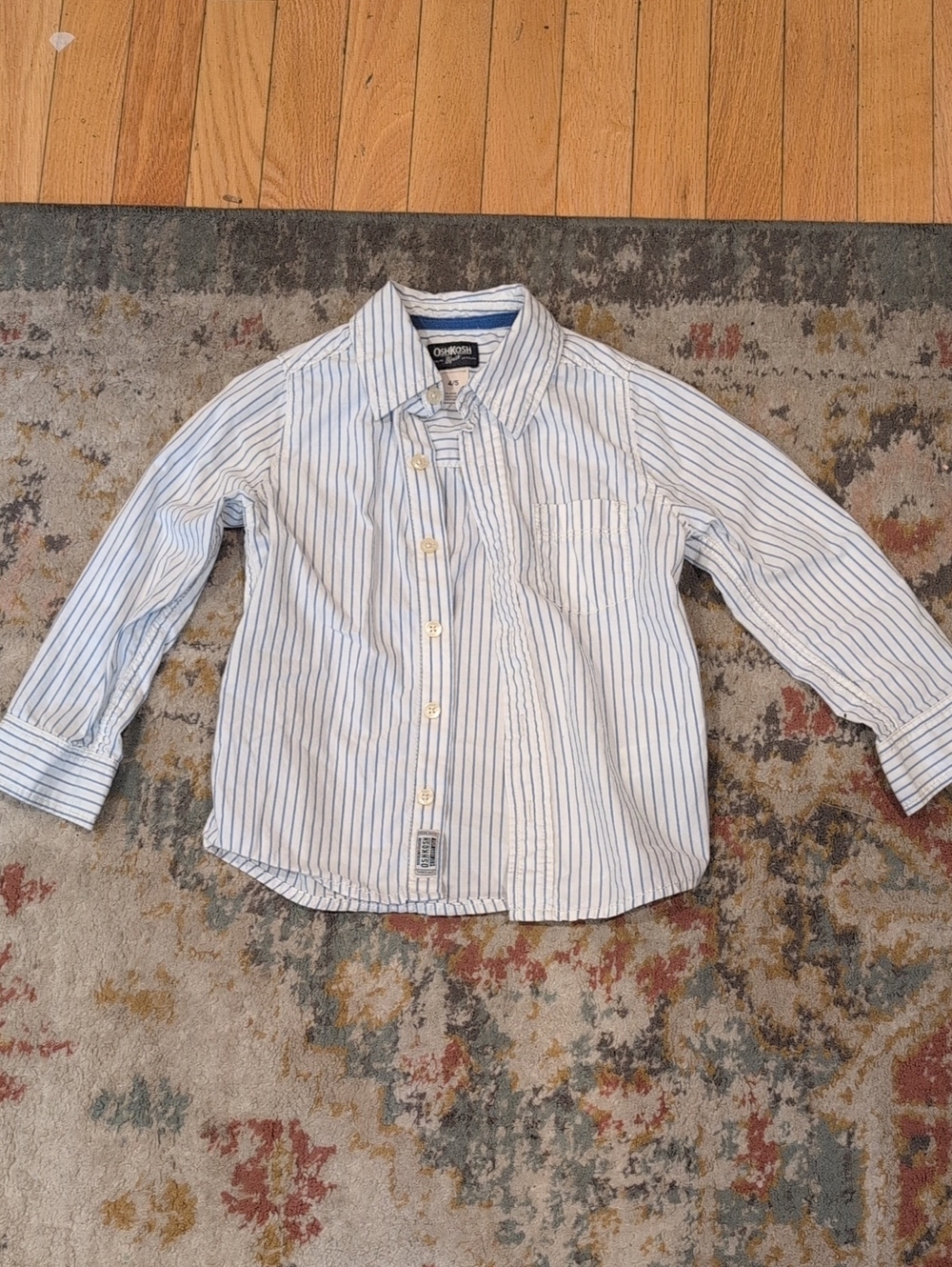 OshKosh B'gosh Boys White Button-Down Shirt with Blue Pinstripes